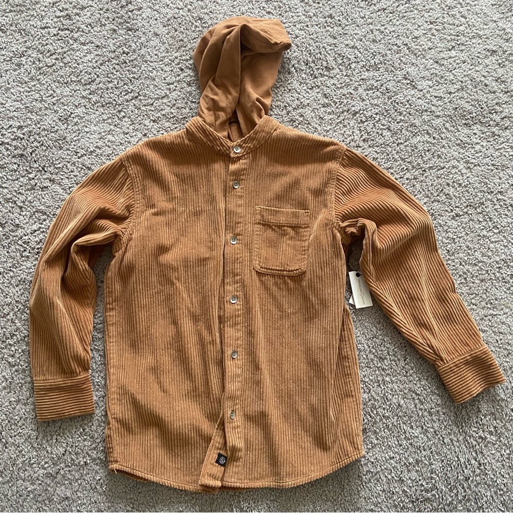 Treasure & Bond Tan Hooded Corduroy Shirt Jacket